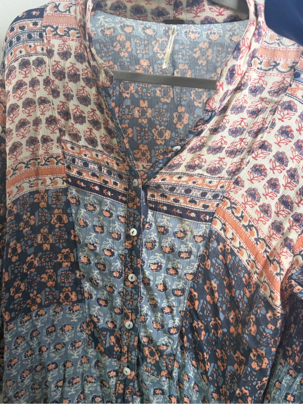 Free People Patterned Button-Front Colorblock Patchwork Boho Top Size S - Picture 10 of 14